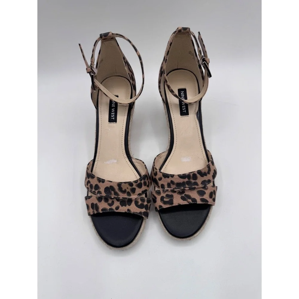 Nine West 8M Leopard Wedge Sandals Women's Jabrina Espadrille Heels‎